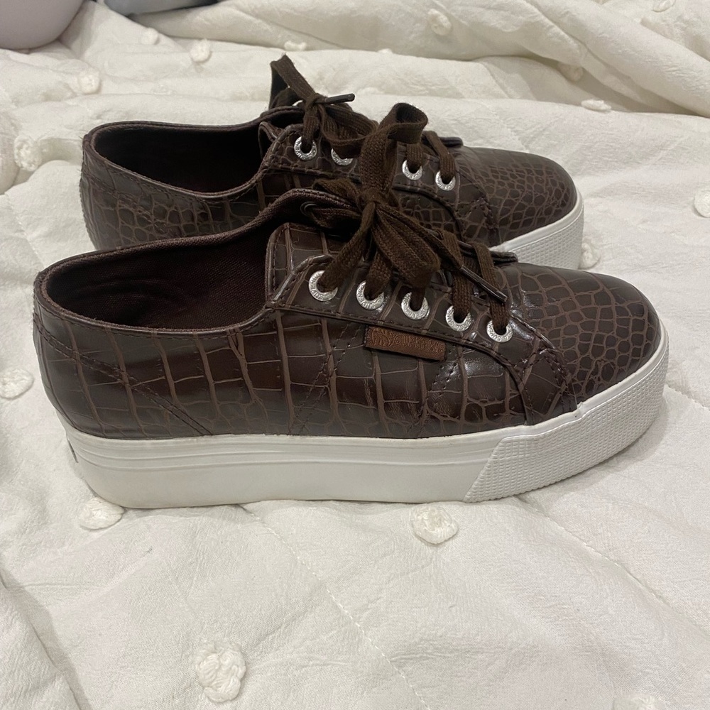Brown croc platform Superga